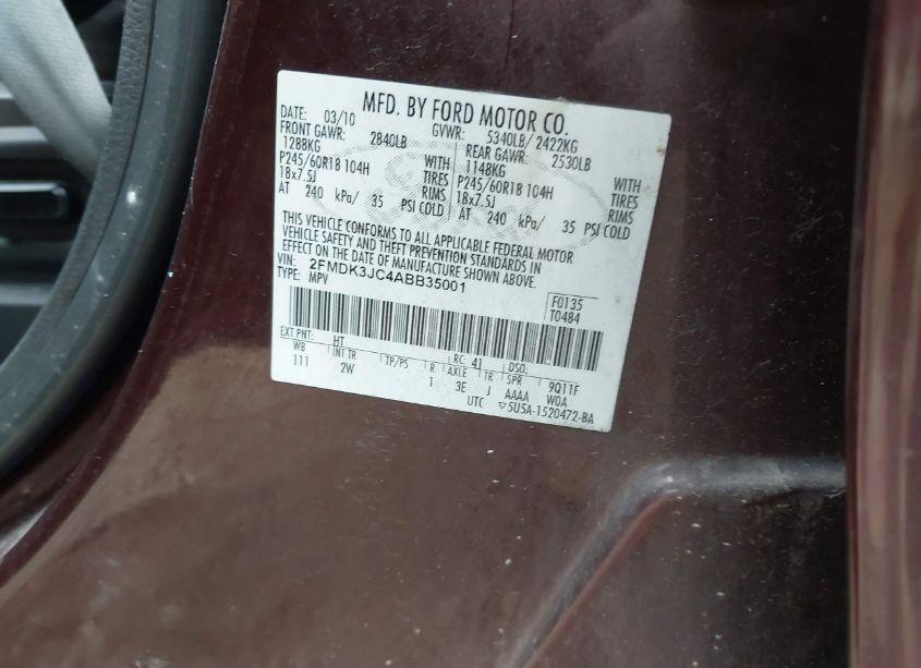 Photo 9 of 2010 Ford Edge SEL (VIN 2FMDK3JC4ABB35001)