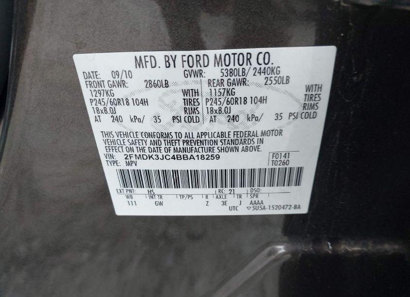 Photo 9 of 2011 Ford Edge SEL (VIN 2FMDK3JC4BBA18259)