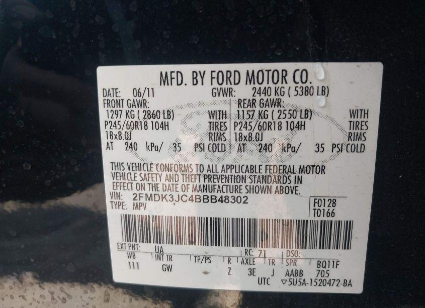 Photo 9 of 2011 Ford Edge SEL (VIN 2FMDK3JC4BBB48302)
