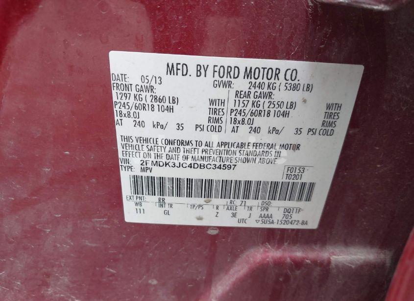 Photo 9 of 2013 Ford Edge SEL (VIN 2FMDK3JC4DBC34597)