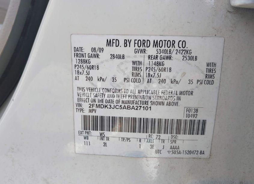 Photo 9 of 2010 Ford Edge SEL (VIN 2FMDK3JC5ABA27101)