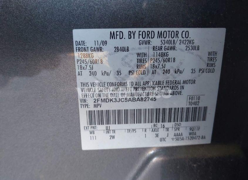Photo 9 of 2010 Ford Edge SEL (VIN 2FMDK3JC5ABA82745)
