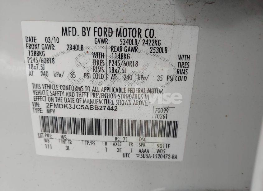 Photo 9 of 2010 Ford Edge SEL (VIN 2FMDK3JC5ABB27442)