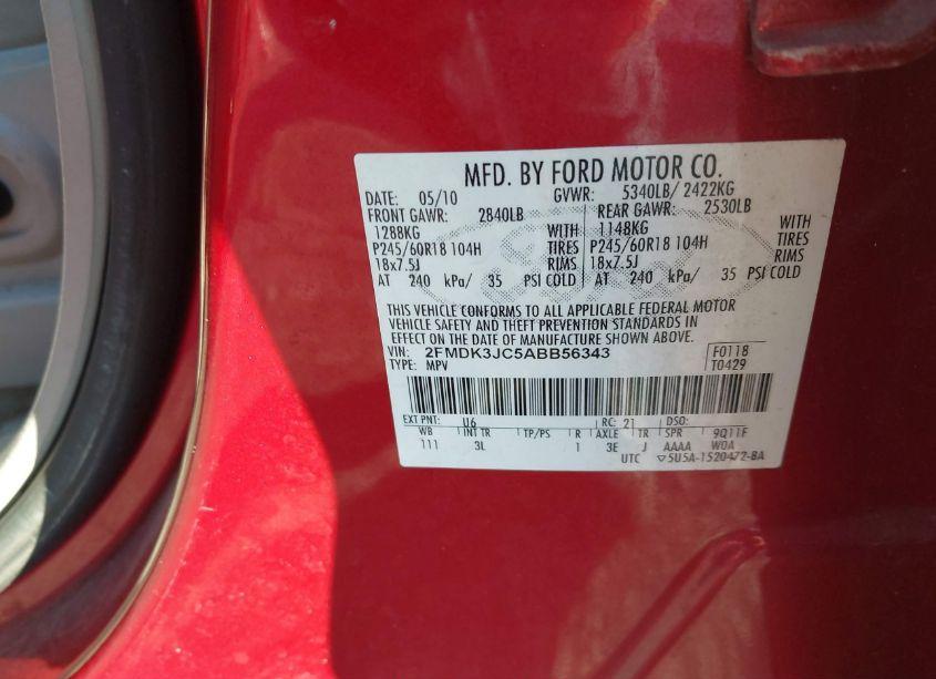 Photo 9 of 2010 Ford Edge SEL (VIN 2FMDK3JC5ABB56343)