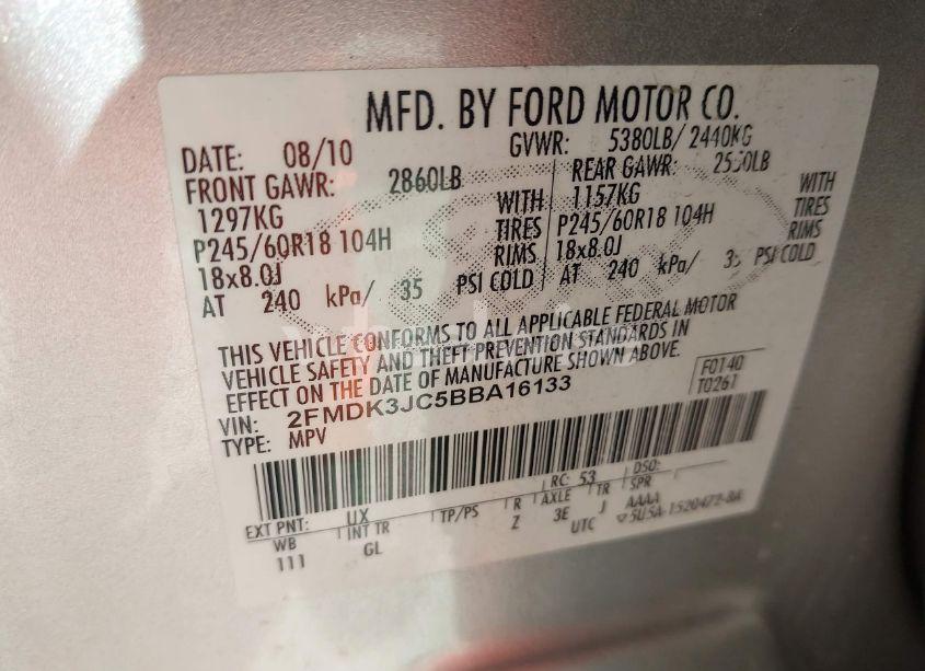 Photo 9 of 2011 Ford Edge SEL (VIN 2FMDK3JC5BBA16133)