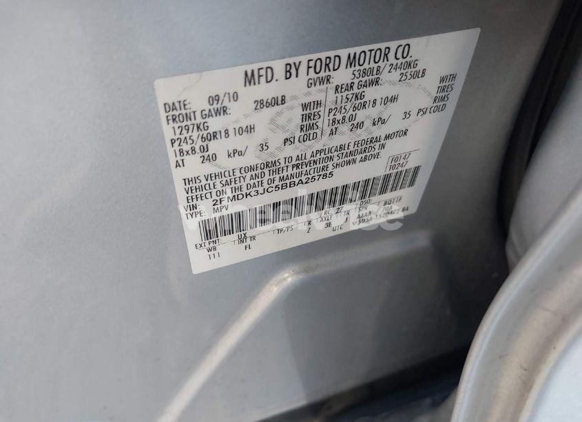 Photo 9 of 2011 Ford Edge SEL (VIN 2FMDK3JC5BBA25785)