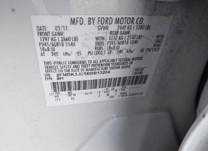 Photo 9 of 2011 Ford Edge SEL (VIN 2FMDK3JC5BBB13204)