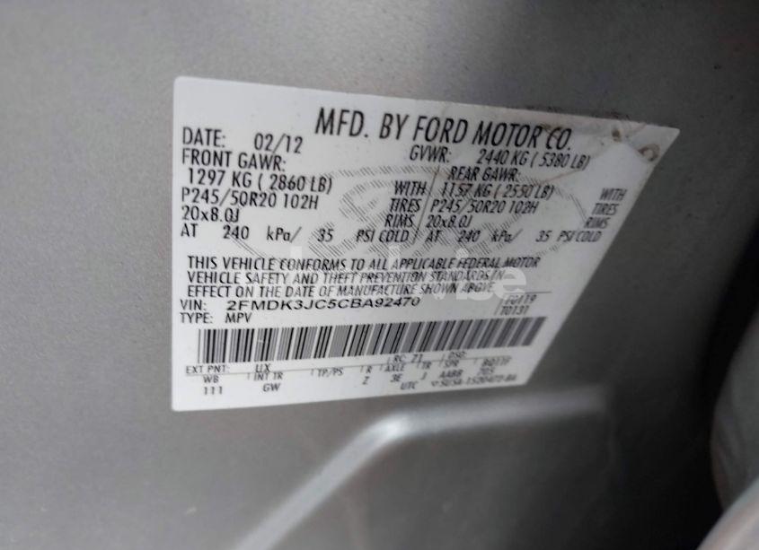 Photo 9 of 2012 Ford Edge SEL (VIN 2FMDK3JC5CBA92470)