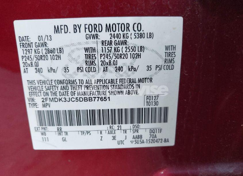Photo 9 of 2013 Ford Edge SEL (VIN 2FMDK3JC5DBB77651)