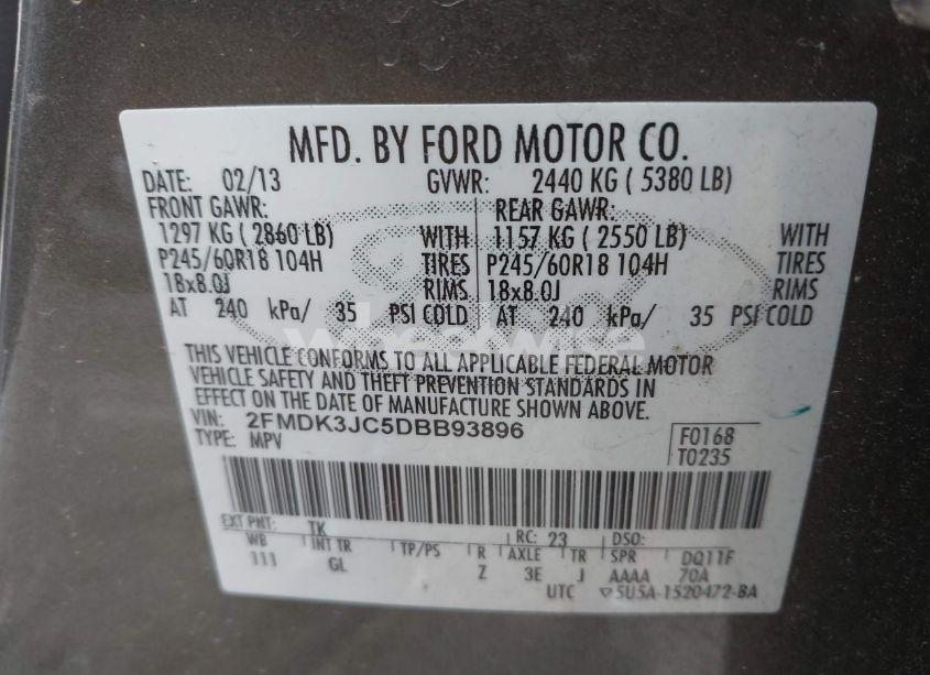 Photo 9 of 2013 Ford Edge SEL (VIN 2FMDK3JC5DBB93896)