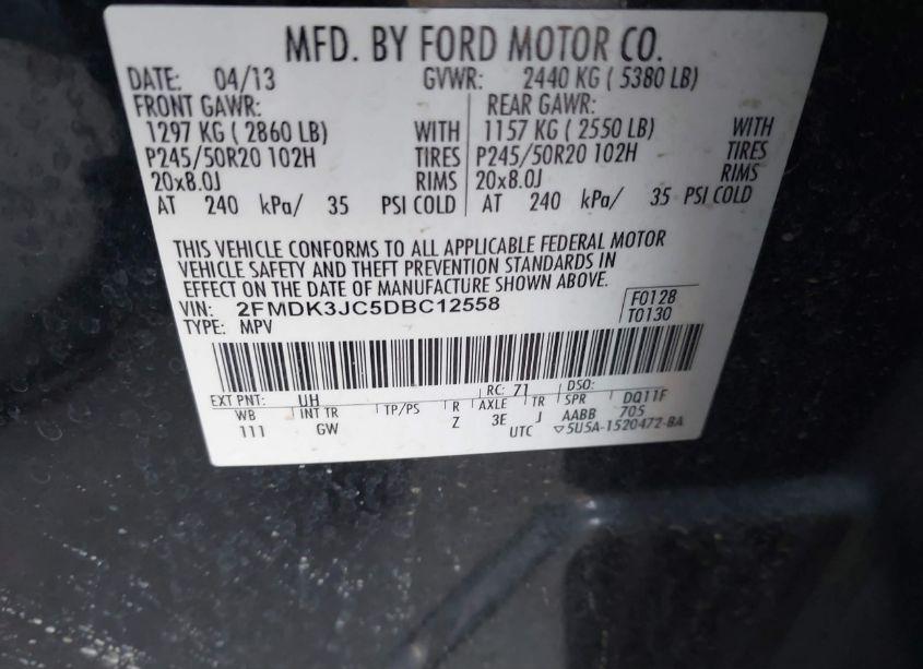 Photo 9 of 2013 Ford Edge SEL (VIN 2FMDK3JC5DBC12558)