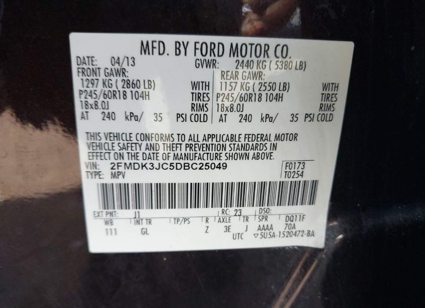 Photo 9 of 2013 Ford Edge SEL (VIN 2FMDK3JC5DBC25049)