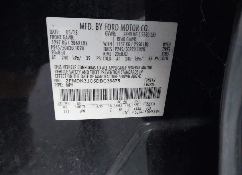 Photo 9 of 2013 Ford Edge SEL (VIN 2FMDK3JC5DBC36875)