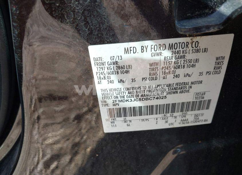 Photo 9 of 2013 Ford Edge SEL (VIN 2FMDK3JC5DBC74025)