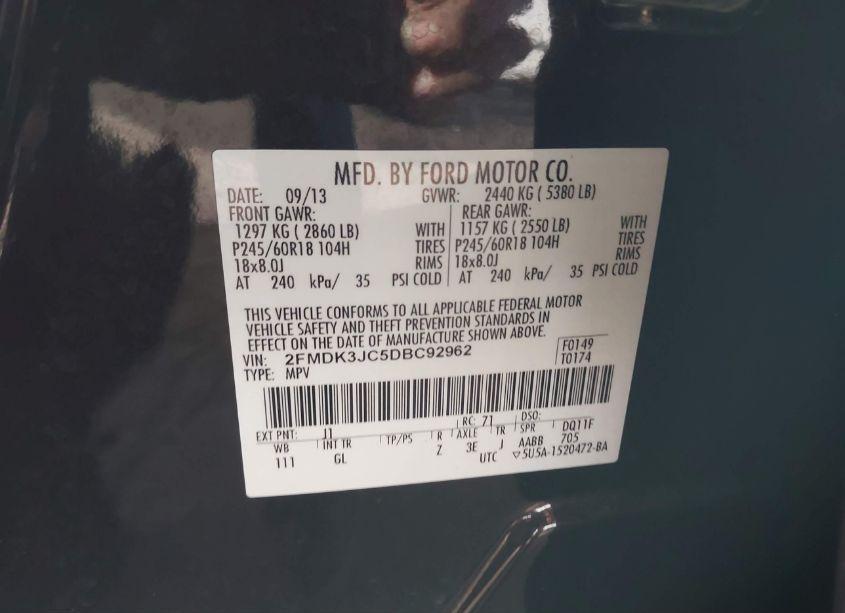 Photo 9 of 2013 Ford Edge SEL (VIN 2FMDK3JC5DBC92962)