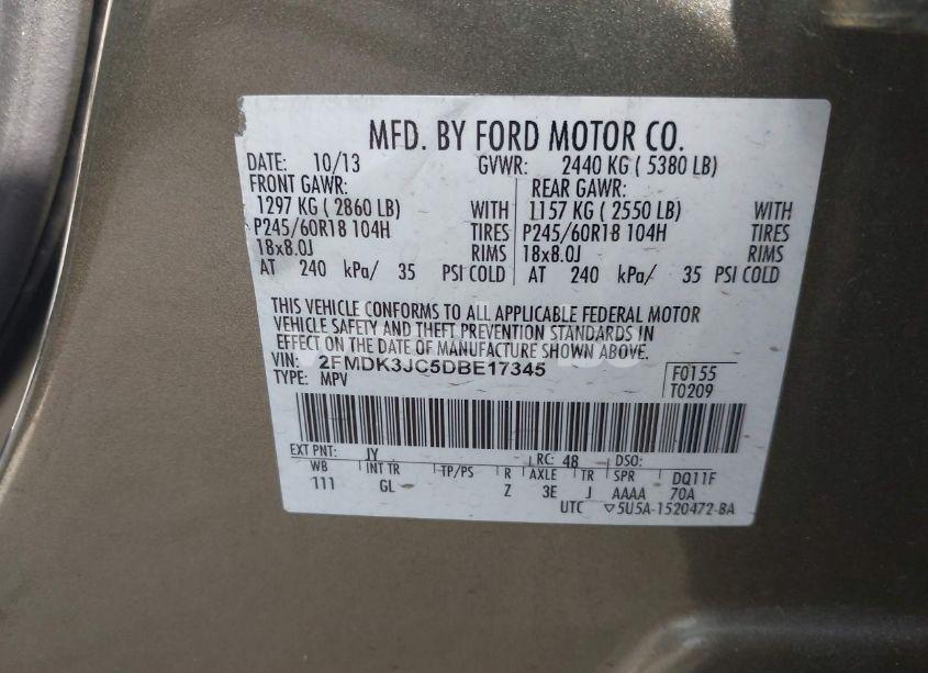 Photo 9 of 2013 Ford Edge SEL (VIN 2FMDK3JC5DBE17345)