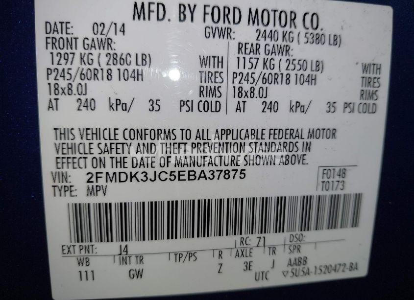 Photo 9 of 2014 Ford Edge SEL (VIN 2FMDK3JC5EBA37875)