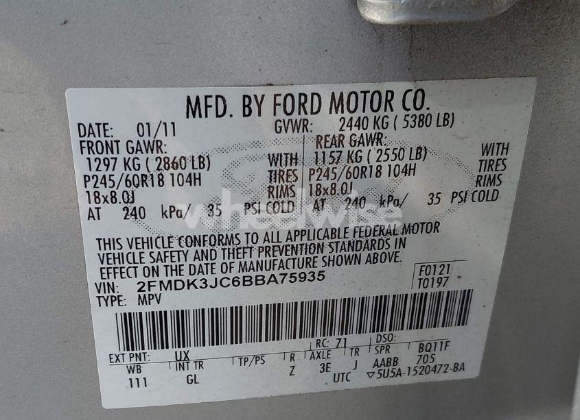 Photo 9 of 2011 Ford Edge SEL (VIN 2FMDK3JC6BBA75935)