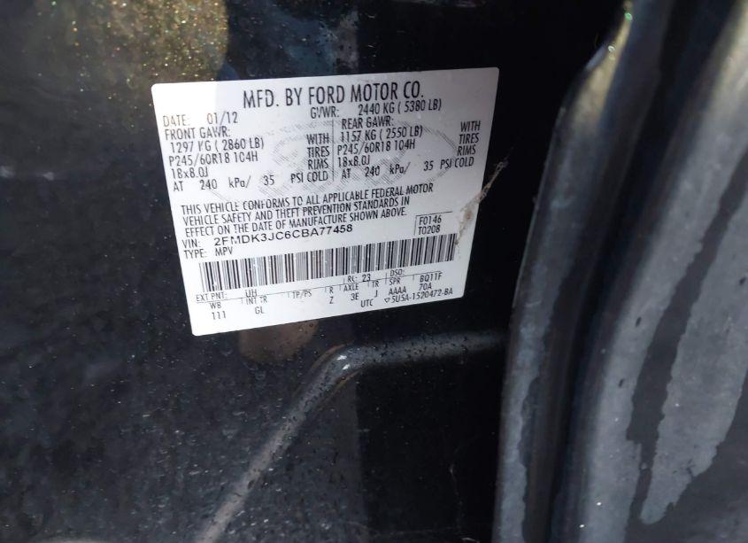 Photo 9 of 2012 Ford Edge SEL (VIN 2FMDK3JC6CBA77458)