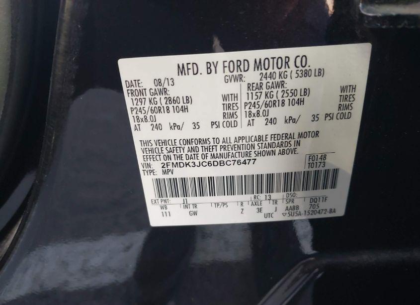 Photo 9 of 2013 Ford Edge SEL (VIN 2FMDK3JC6DBC76477)