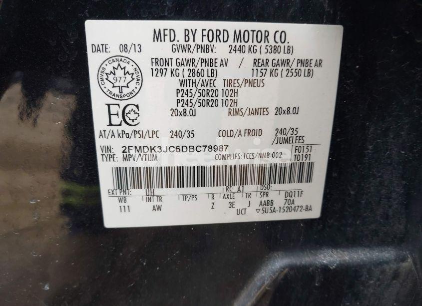Photo 9 of 2013 Ford Edge SEL (VIN 2FMDK3JC6DBC78987)