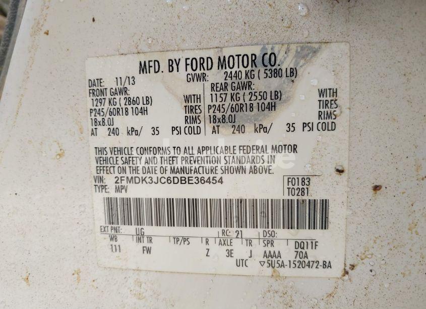 Photo 9 of 2013 Ford Edge SEL (VIN 2FMDK3JC6DBE36454)