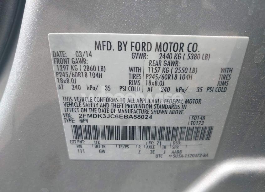 Photo 9 of 2014 Ford Edge SEL (VIN 2FMDK3JC6EBA58024)
