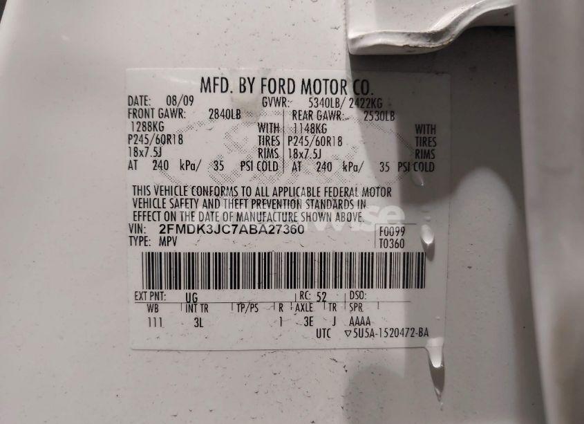 Photo 9 of 2010 Ford Edge SEL (VIN 2FMDK3JC7ABA27360)