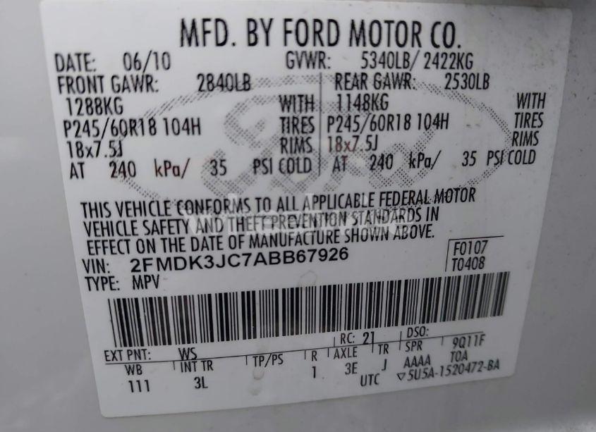 Photo 9 of 2010 Ford Edge SEL (VIN 2FMDK3JC7ABB67926)