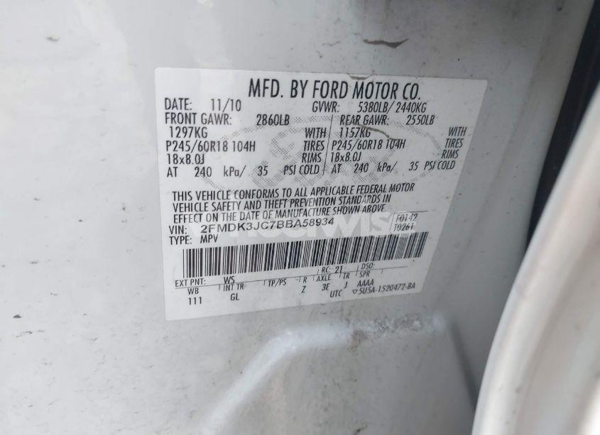 Photo 9 of 2011 Ford Edge SEL (VIN 2FMDK3JC7BBA58934)