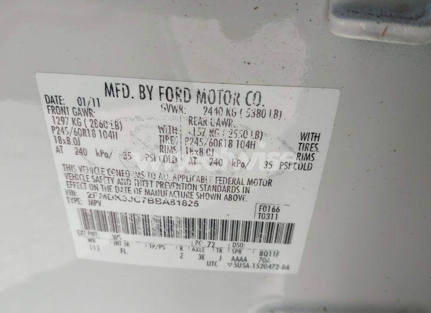 Photo 9 of 2011 Ford Edge SEL (VIN 2FMDK3JC7BBA81825)