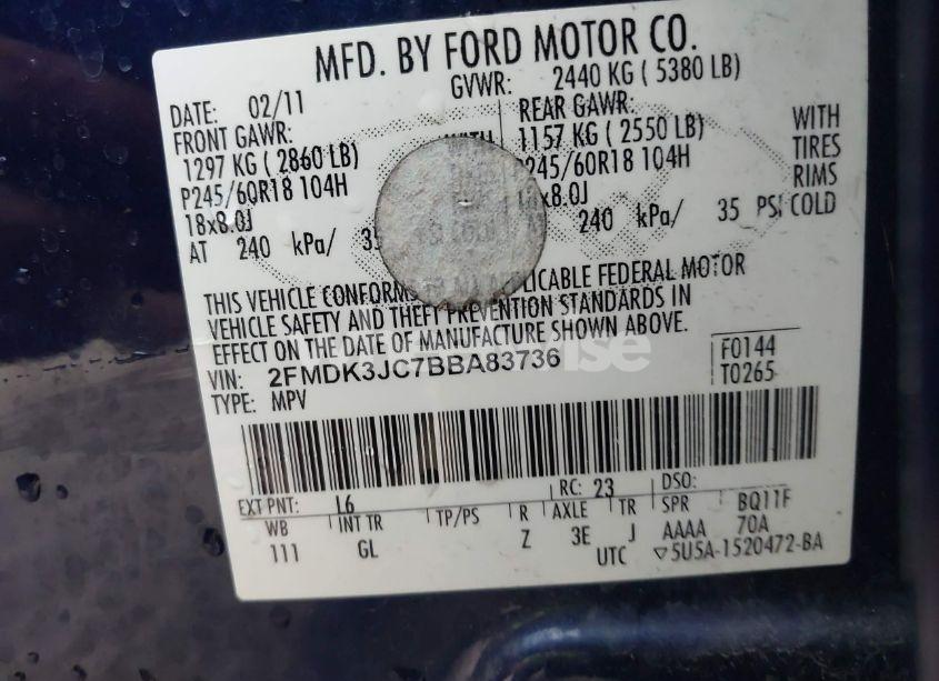 Photo 9 of 2011 Ford Edge SEL (VIN 2FMDK3JC7BBA83736)