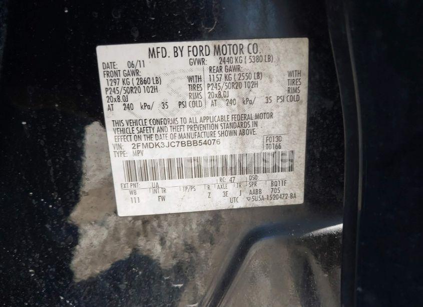 Photo 9 of 2011 Ford Edge SEL (VIN 2FMDK3JC7BBB54076)