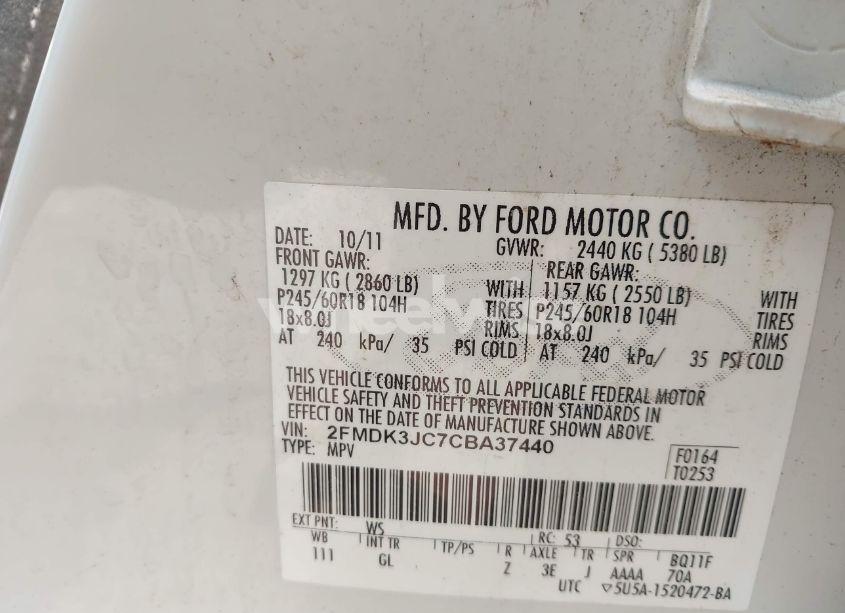 Photo 9 of 2012 Ford Edge SEL (VIN 2FMDK3JC7CBA37440)