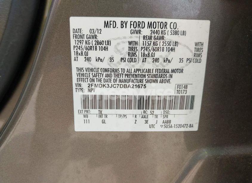 Photo 9 of 2013 Ford Edge SEL (VIN 2FMDK3JC7DBA21675)
