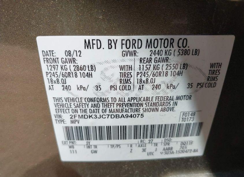Photo 9 of 2013 Ford Edge SEL (VIN 2FMDK3JC7DBA94075)
