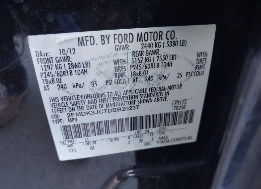 Photo 9 of 2013 Ford Edge SEL (VIN 2FMDK3JC7DBB20237)
