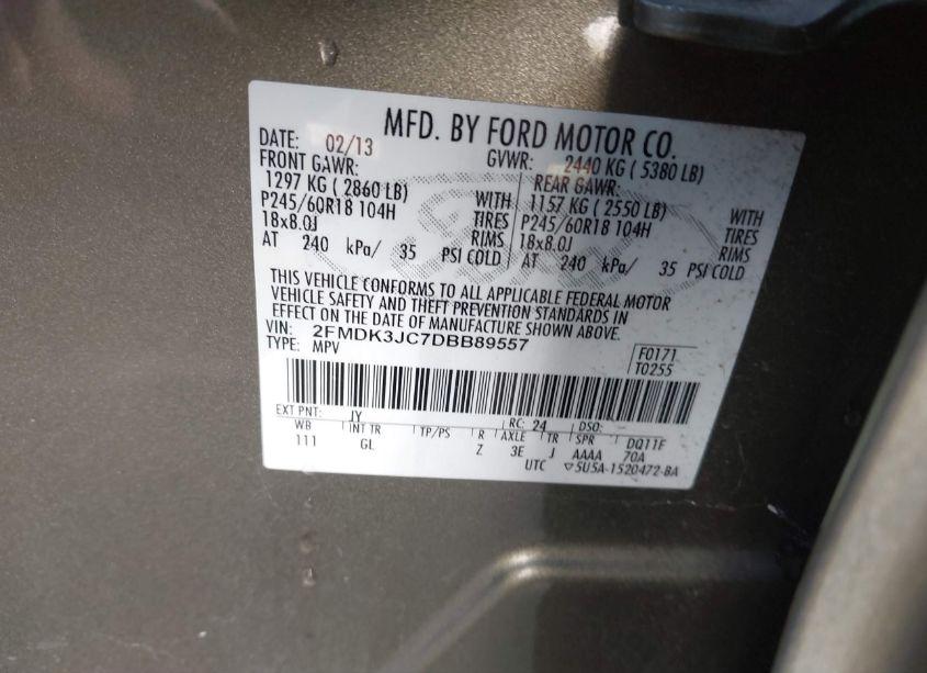 Photo 9 of 2013 Ford Edge SEL (VIN 2FMDK3JC7DBB89557)