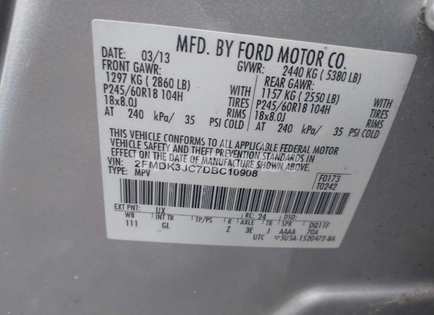 Photo 9 of 2013 Ford Edge SEL (VIN 2FMDK3JC7DBC10908)