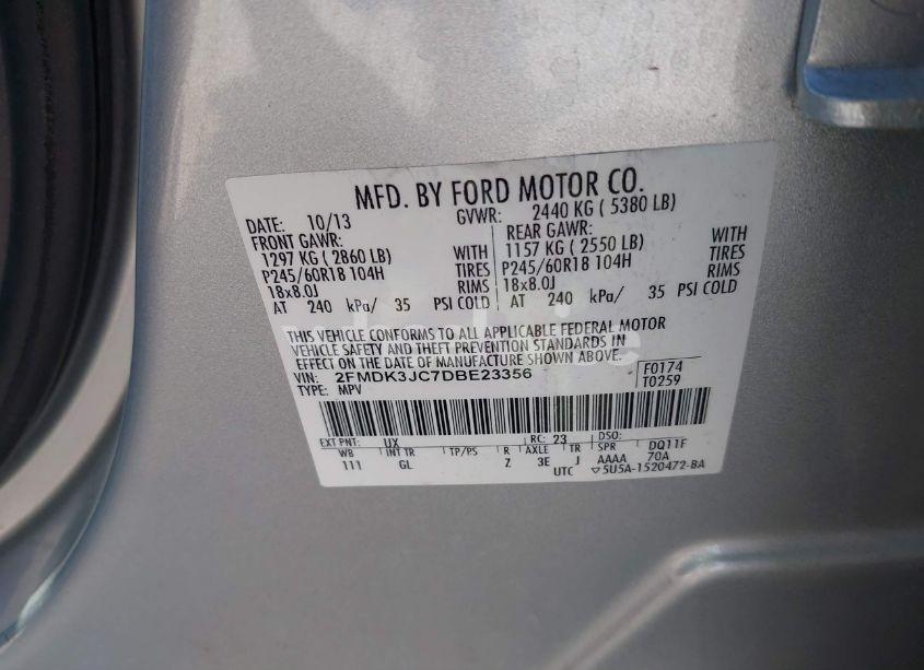 Photo 9 of 2013 Ford Edge SEL (VIN 2FMDK3JC7DBE23356)