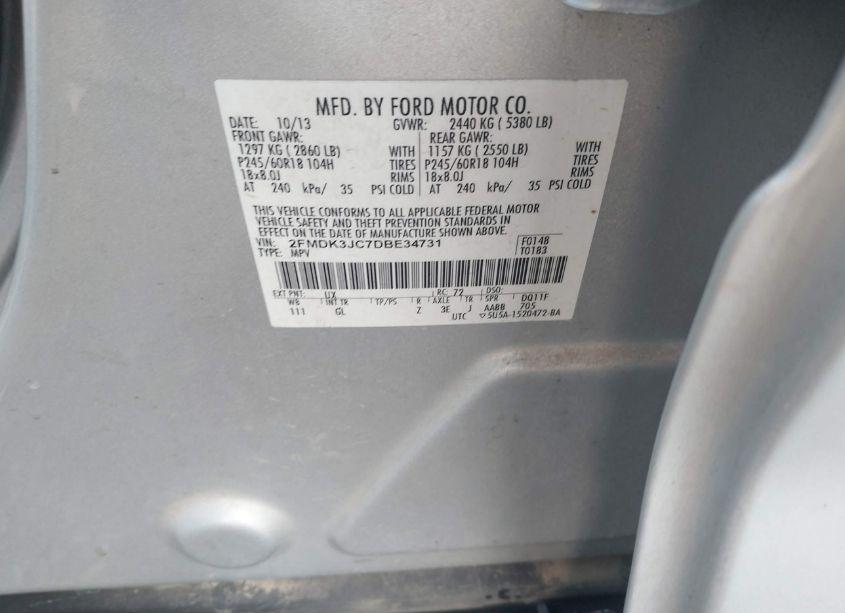 Photo 9 of 2013 Ford Edge SEL (VIN 2FMDK3JC7DBE34731)