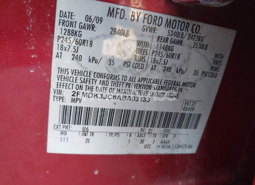Photo 9 of 2010 Ford Edge SEL (VIN 2FMDK3JC8ABA03133)