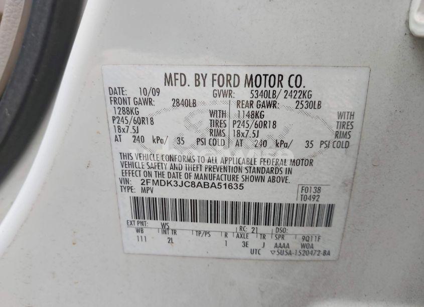 Photo 9 of 2010 Ford Edge SEL (VIN 2FMDK3JC8ABA51635)