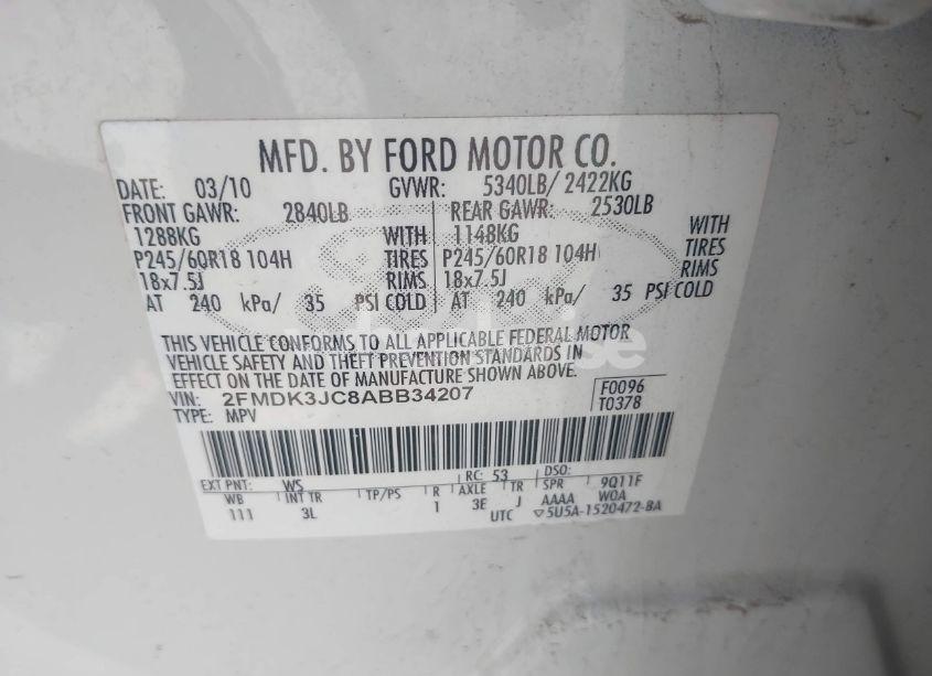 Photo 9 of 2010 Ford Edge SEL (VIN 2FMDK3JC8ABB34207)