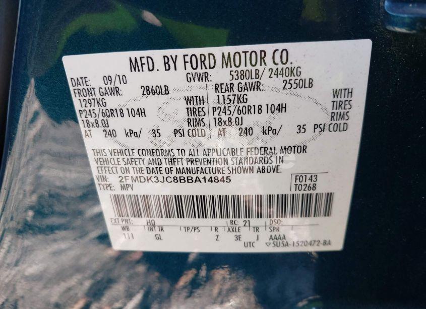 Photo 9 of 2011 Ford Edge SEL (VIN 2FMDK3JC8BBA14845)