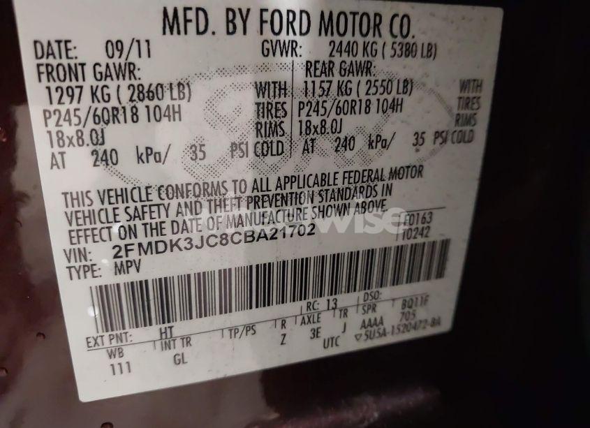 Photo 9 of 2012 Ford Edge SEL (VIN 2FMDK3JC8CBA21702)