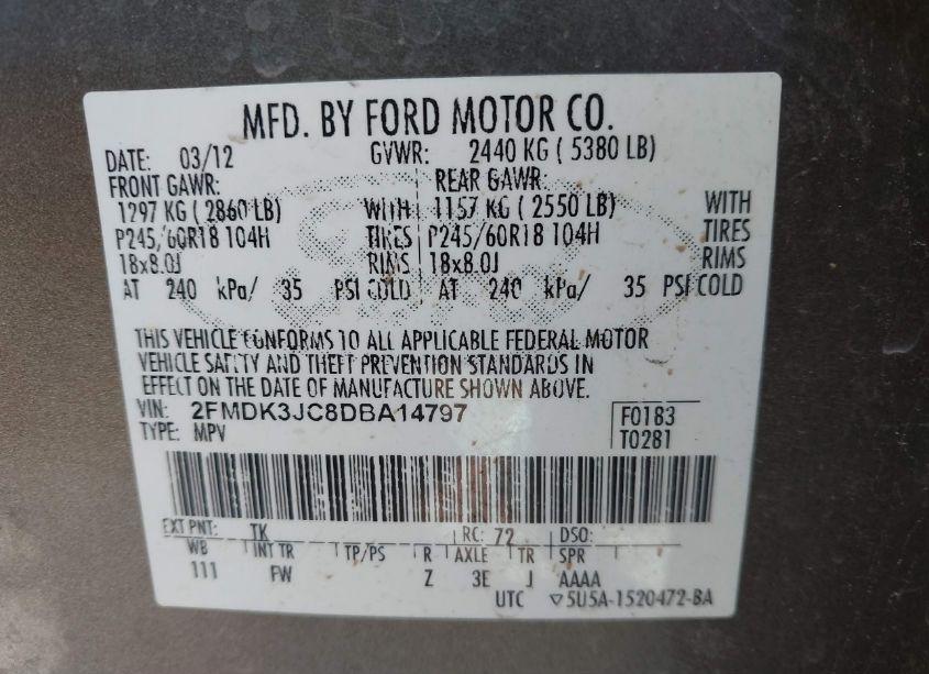 Photo 9 of 2013 Ford Edge SEL (VIN 2FMDK3JC8DBA14797)