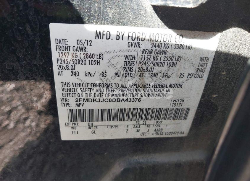 Photo 9 of 2013 Ford Edge SEL (VIN 2FMDK3JC8DBA43376)