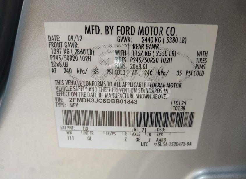 Photo 9 of 2013 Ford Edge SEL (VIN 2FMDK3JC8DBB01843)