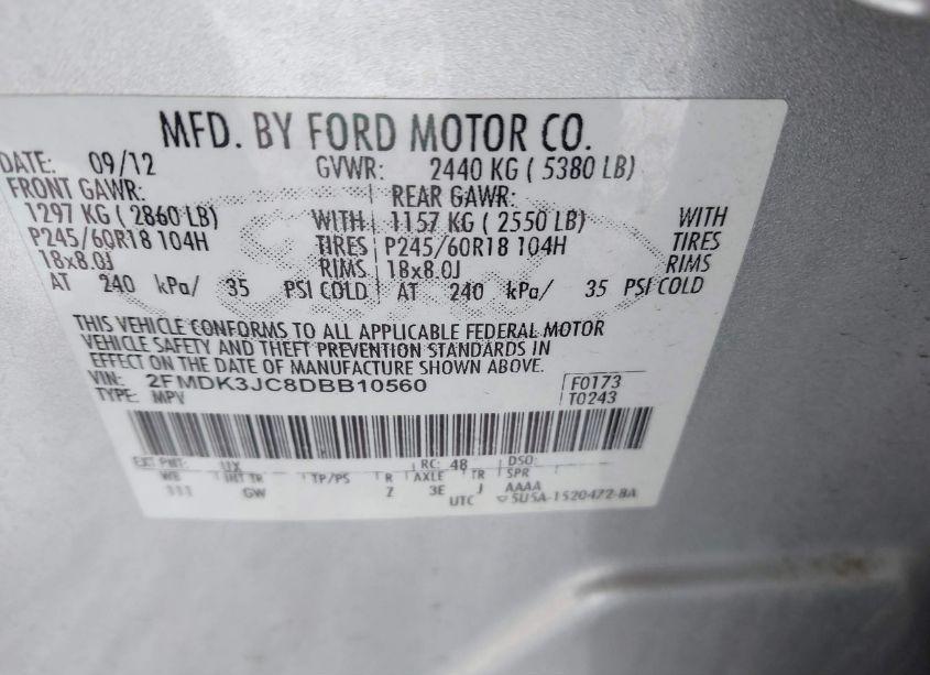 Photo 9 of 2013 Ford Edge SEL (VIN 2FMDK3JC8DBB10560)